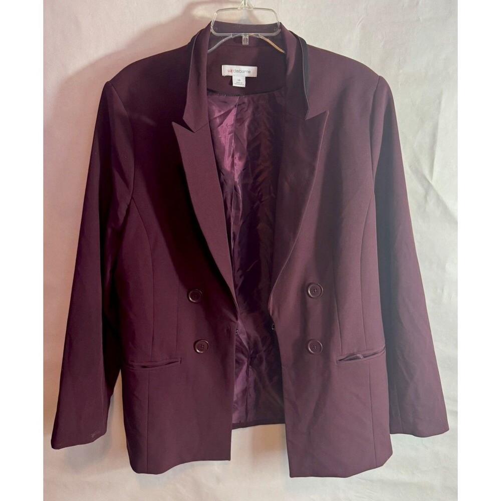 Liz Claiborne Women's Maroon Blazer Jacket Plus 18 Button Lined Pockets Mid